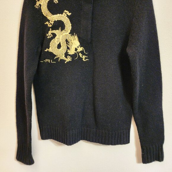 Vintage Lauren Ralph Lauren Gold Dragon Embroidery Sweater LambsWool Women PM - Picture 6 of 14